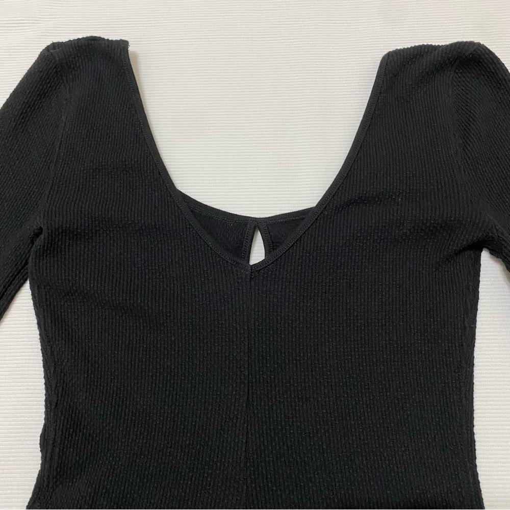 Free People Black Long Sleeve Top with Striped Wrist Details - Picture 6 of 10